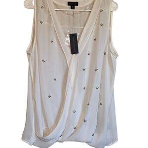 Worthington Cream Colored Faux Wrap Beaded Women's Top XL